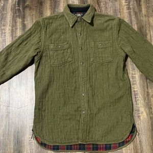 RRL Ralph Lauren Olive Green Quilted Button-Up Shirt - Men’s Large